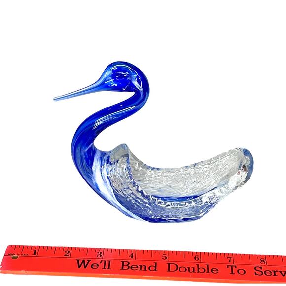 VTG Oglebay Wheeling Cobalt Blue ART GLASS SWAN Bird Trinket Box Tray Dish Vase - Picture 3 of 7